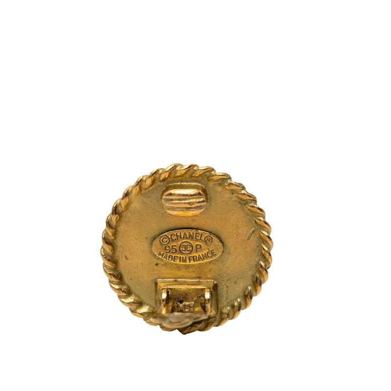Chanel CC Logo Vintage Earrings Black Gold Plated — view 3