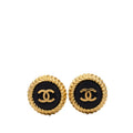 Chanel CC Logo Vintage Earrings Black Gold Plated