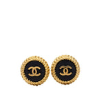 Chanel CC Logo Vintage Earrings Black Gold Plated