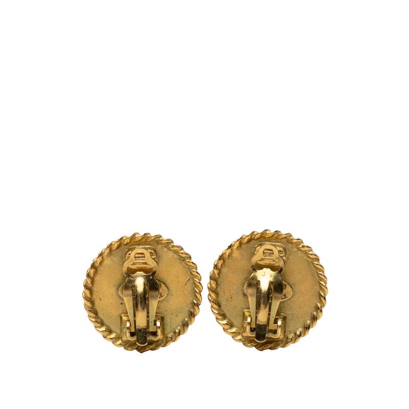 Chanel CC Logo Vintage Earrings Black Gold Plated — view 2