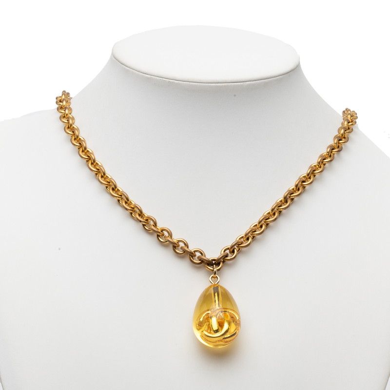 Chanel CC Logo Long Chain Pendant Gold Plated Resin — view 6
