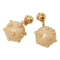 Chanel CC Logo Ball Swing Stud Earrings 00 Beige Gold Plated Plastic