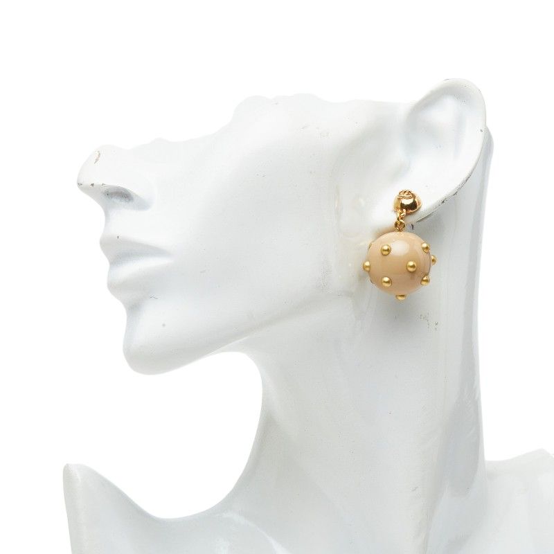 Chanel CC Logo Ball Swing Stud Earrings 00 Beige Gold Plated Plastic — view 6