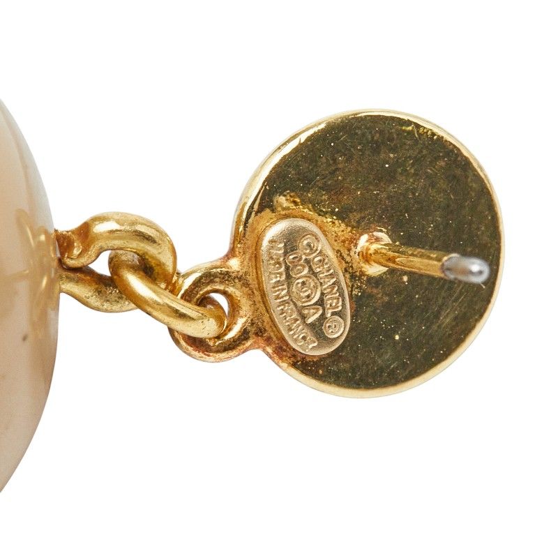 Chanel CC Logo Ball Swing Stud Earrings 00 Beige Gold Plated Plastic — view 5