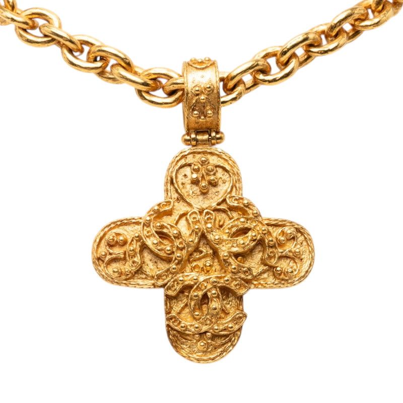 Chanel CC Logo Vintage Chain Long Pendant Gold Plated