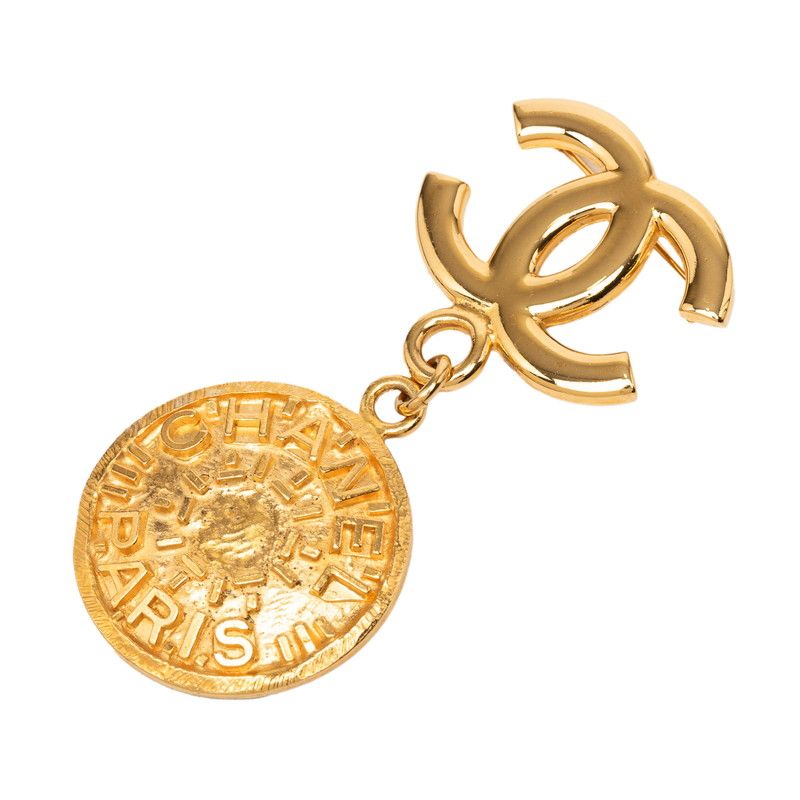 Chanel CC Logo Vintage Brooch Gold Plated