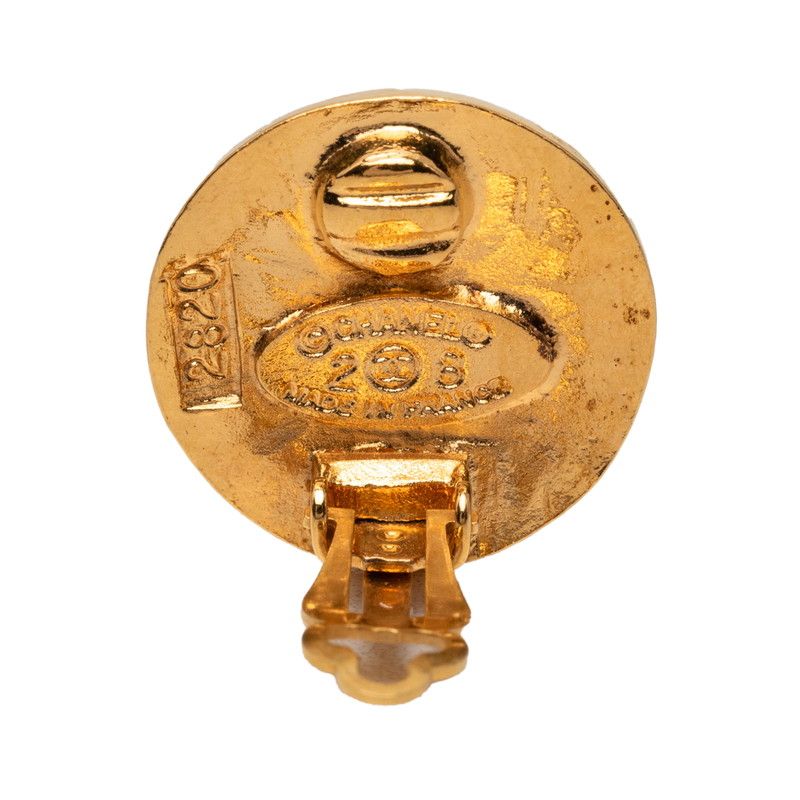 Chanel CC Logo Vintage Earrings Round 28 Gold Plated — view 3
