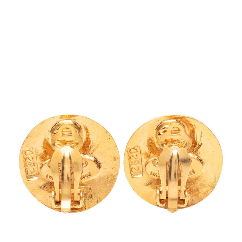 Chanel CC Logo Vintage Earrings Round 28 Gold Plated — view 2