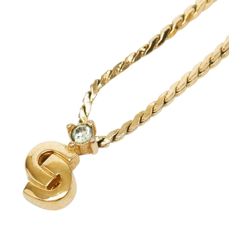 Dior CD Logo Chain Pendant Gold Plated Rhinestone