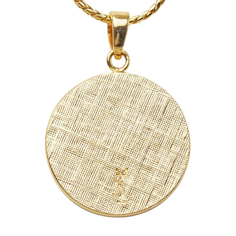 Saint Laurent YSL Logo Round Chain Pendant Gold Silver Plated Rhineston — view 3