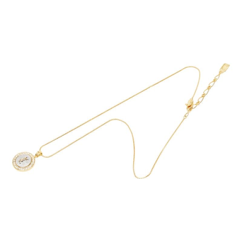 Saint Laurent YSL Logo Round Chain Pendant Gold Silver Plated Rhineston — view 4