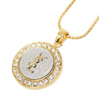 Saint Laurent YSL Logo Round Chain Pendant Gold Silver Plated Rhineston