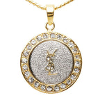 Saint Laurent YSL Logo Round Chain Pendant Gold Silver Plated Rhineston — view 2