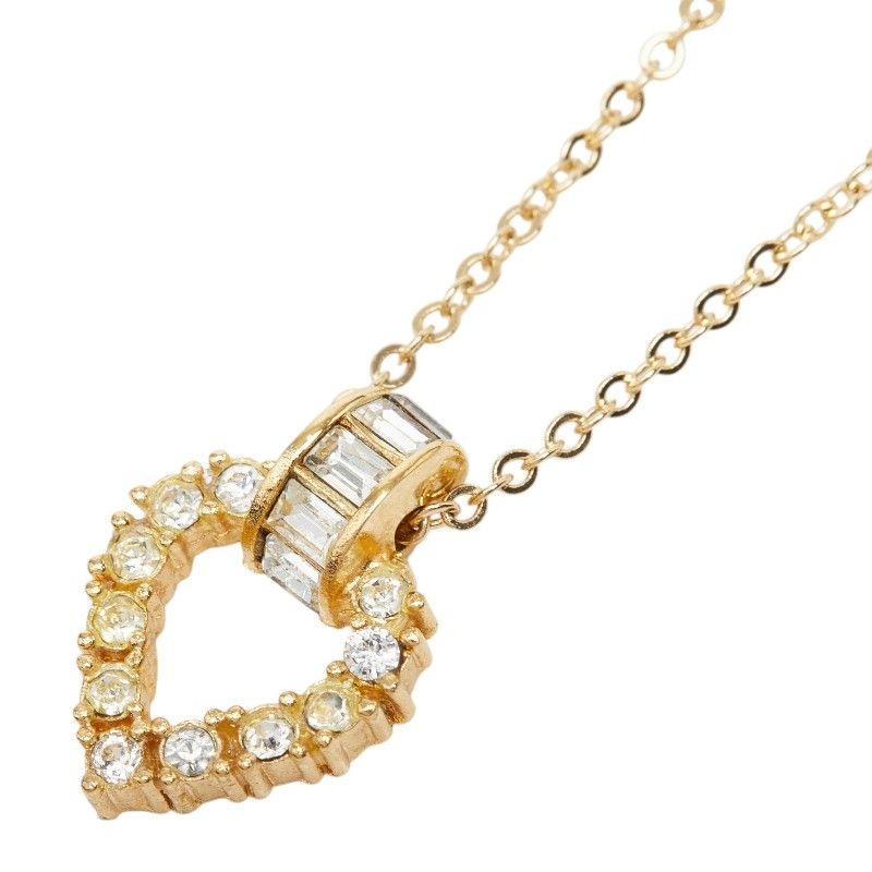 Dior Heart Motif Chain Pendant Gold Plated Rhinestone