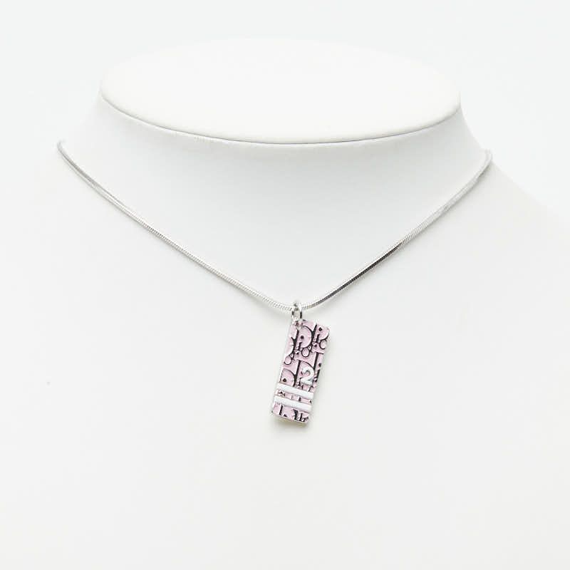 Dior Trotter Logo Plate Chain Pendant Silver Pink Metal — view 7