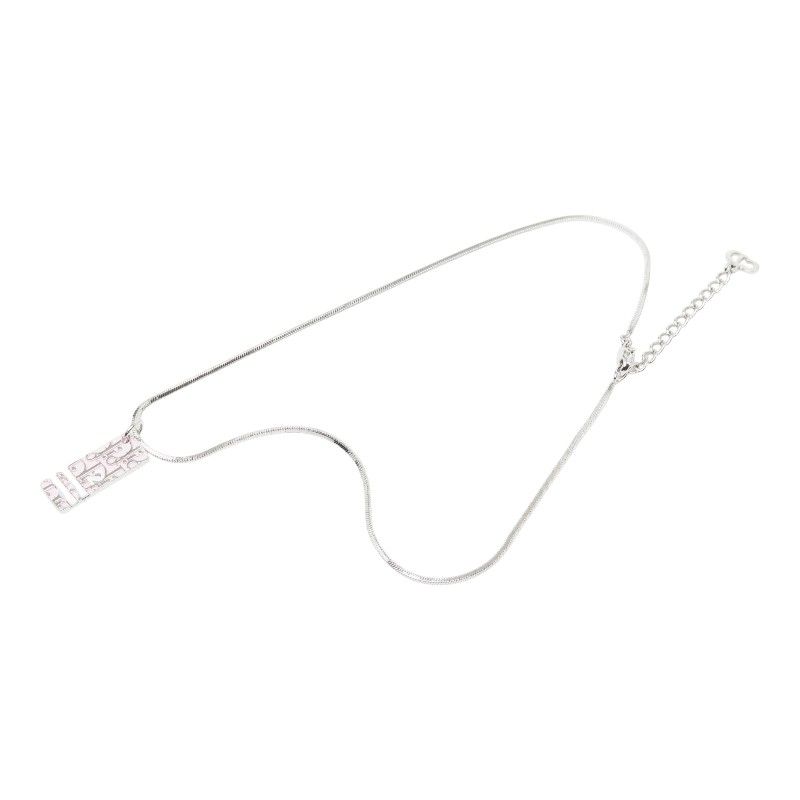 Dior Trotter Logo Plate Chain Pendant Silver Pink Metal — view 4