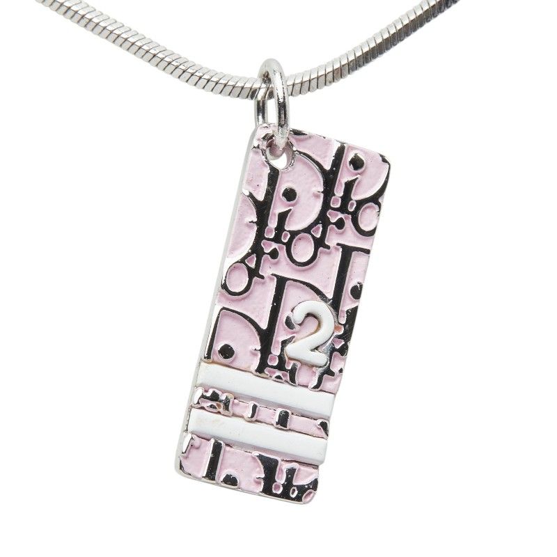 Dior Trotter Logo Plate Chain Pendant Silver Pink Metal — view 2