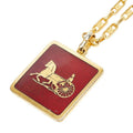 Celine Macadam Carriage Square Plate Chain Pendant Gold Red Plated