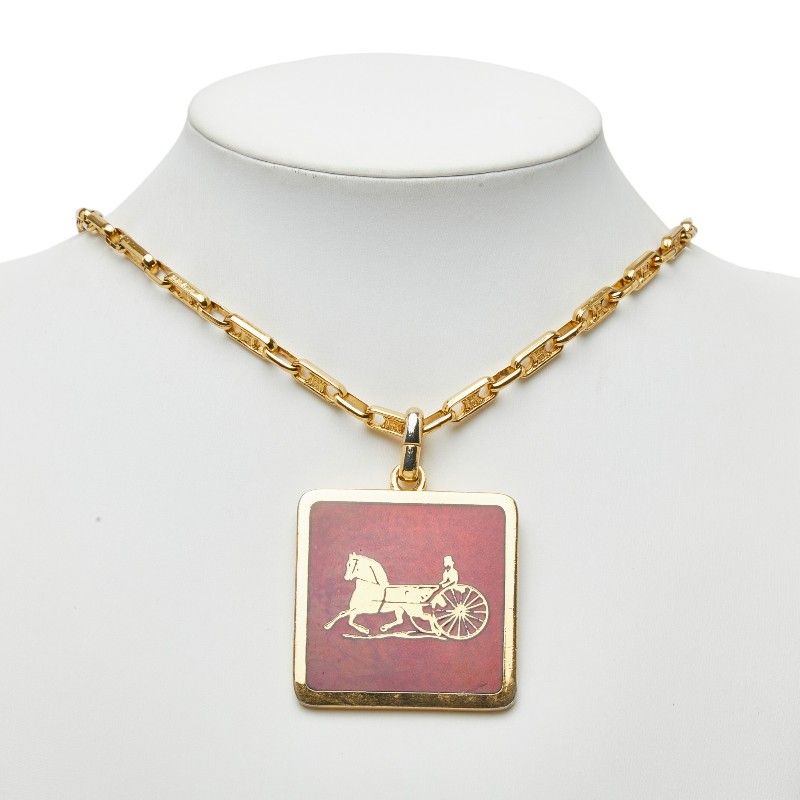 Celine Macadam Carriage Square Plate Chain Pendant Gold Red Plated — view 5