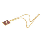 Celine Macadam Carriage Square Plate Chain Pendant Gold Red Plated — view 4
