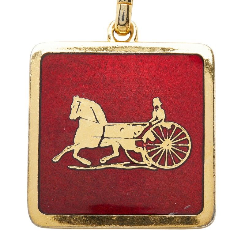 Celine Macadam Carriage Square Plate Chain Pendant Gold Red Plated — view 2