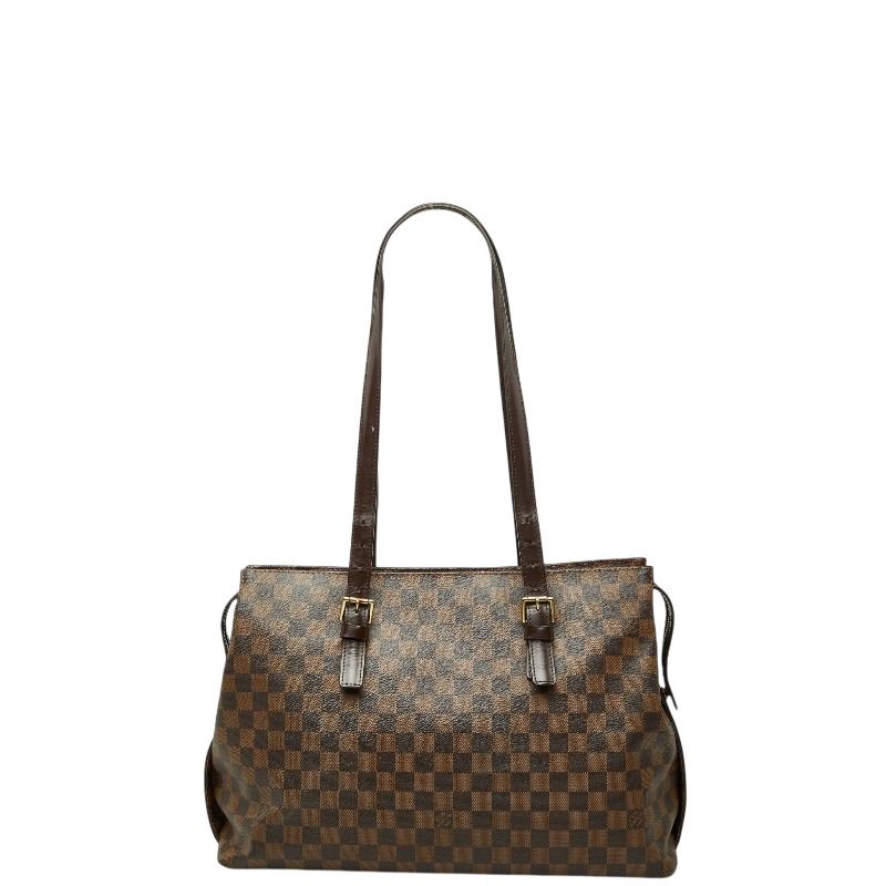 Louis Vuitton Damier Chelsea Tote Shoulder Bag Brown Leather