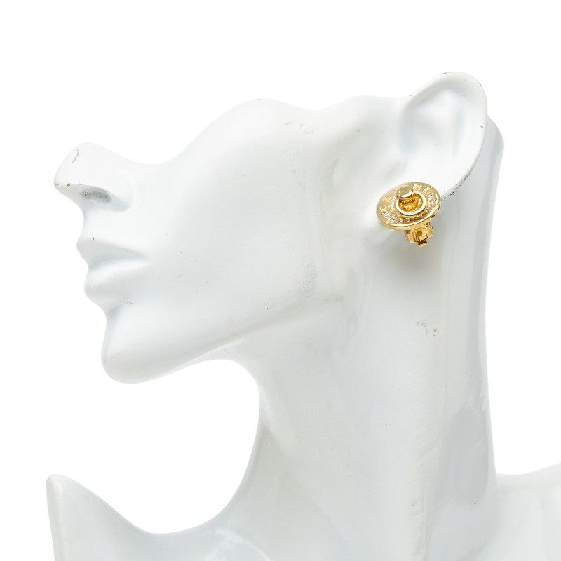 Celine Logo Round Earrings Gold Plated Rhinestone — view 5