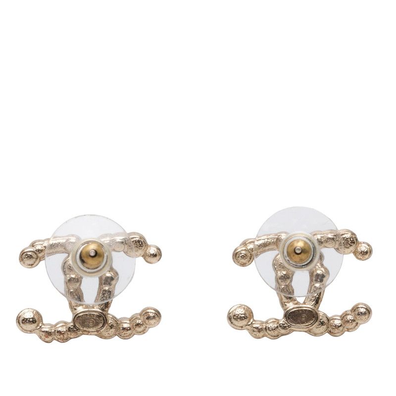 Chanel Vintage CC Logo Earrings Gold Pink Plated Faux Pearl Rhinestone — view 2