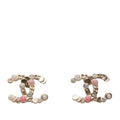 Chanel Vintage CC Logo Earrings Gold Pink Plated Faux Pearl Rhinestone