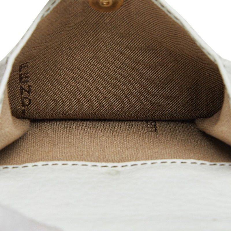 Fendi Zucchino Logo Charm Trifold Wallet White Brown Canvas Leather — view 7