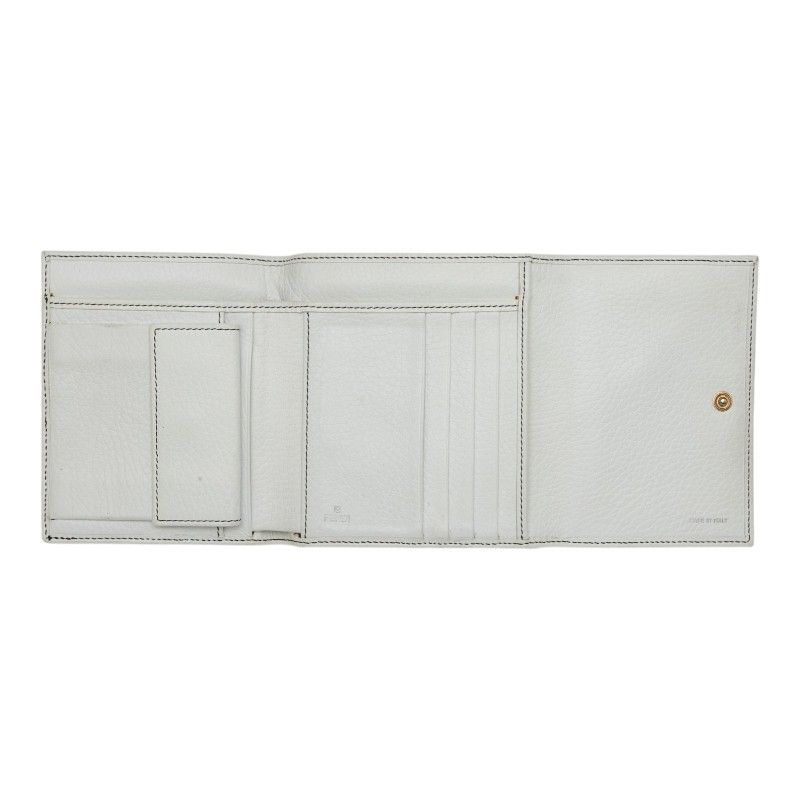 Fendi Zucchino Logo Charm Trifold Wallet White Brown Canvas Leather — view 6