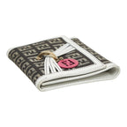 Fendi Zucchino Logo Charm Trifold Wallet White Brown Canvas Leather — view 5