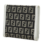 Fendi Zucchino Logo Charm Trifold Wallet White Brown Canvas Leather — view 2