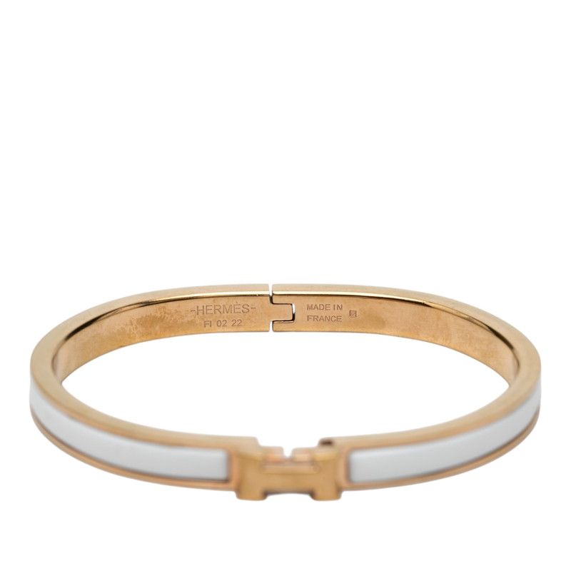 Hermes Mini Click Bracelet Bangle Gold White Plated Enamel — view 4