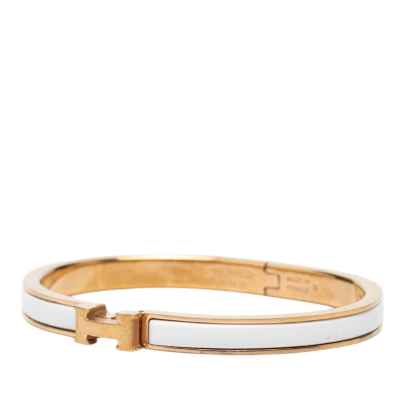 Hermes Mini Click Bracelet Bangle Gold White Plated Enamel — view 2