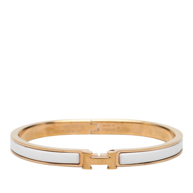 Hermes Mini Click Bracelet Bangle Gold White Plated Enamel