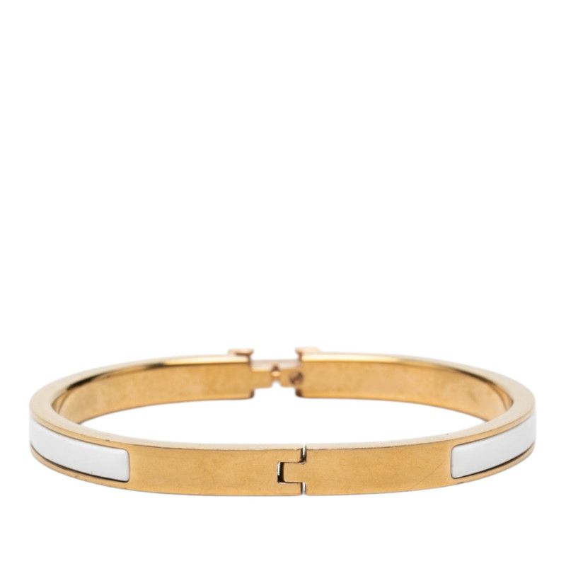 Hermes Mini Click Bracelet Bangle Gold White Plated Enamel — view 3