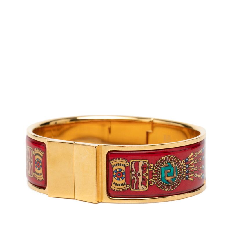 Hermes Enamel GM Location Cloisonne Bracelet Bangle Gold Red Multicolor Plated — view 2