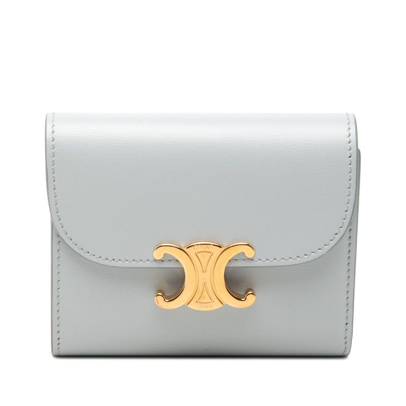Celine Triomphe Flap Wallet Trifold Compact Ice Blue Leather