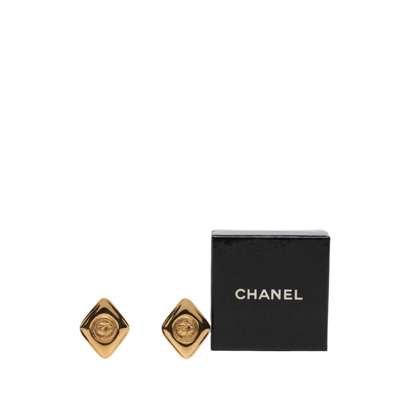 Chanel Vintage CC Logo Diamond Earrings Gold Plated — view 4