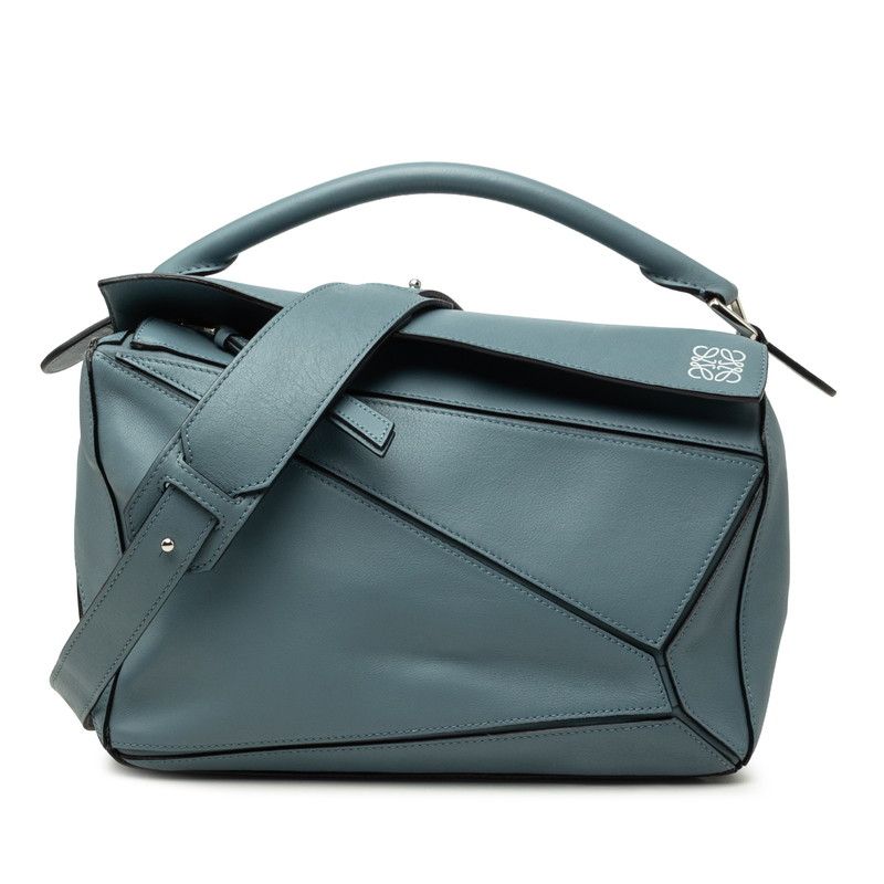 Loewe Anagram Puzzle 2-Way Shoulder Bag Blue Leather