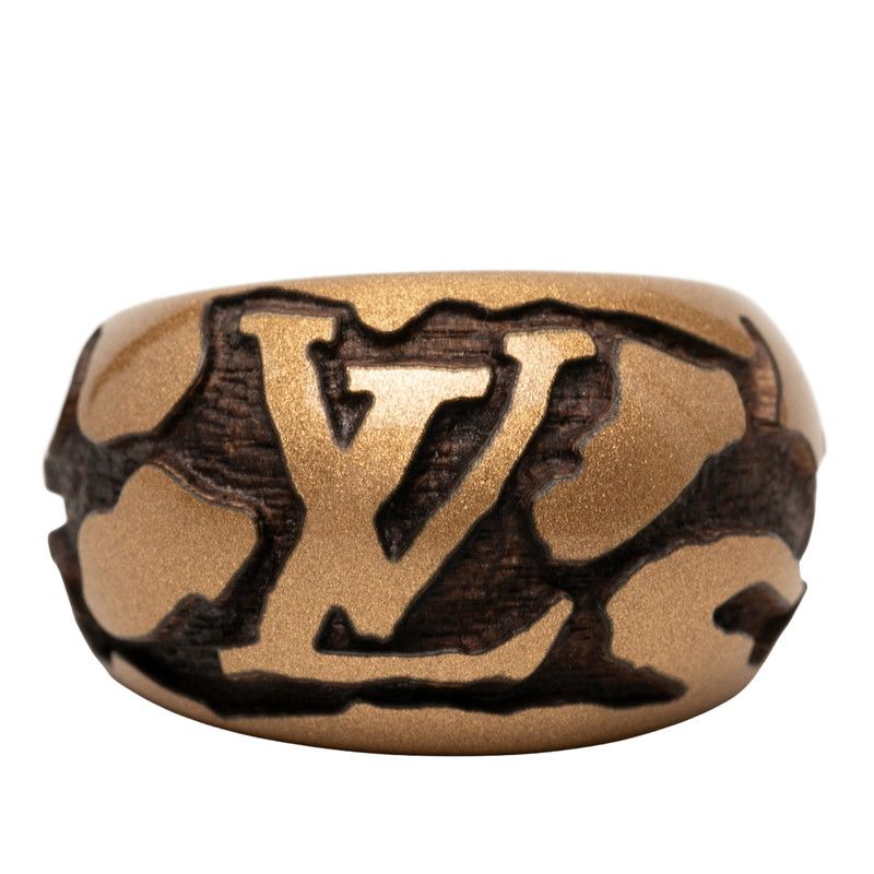Louis Vuitton Bague Leo Monogram Ring S Metallic Gold Brown Wood