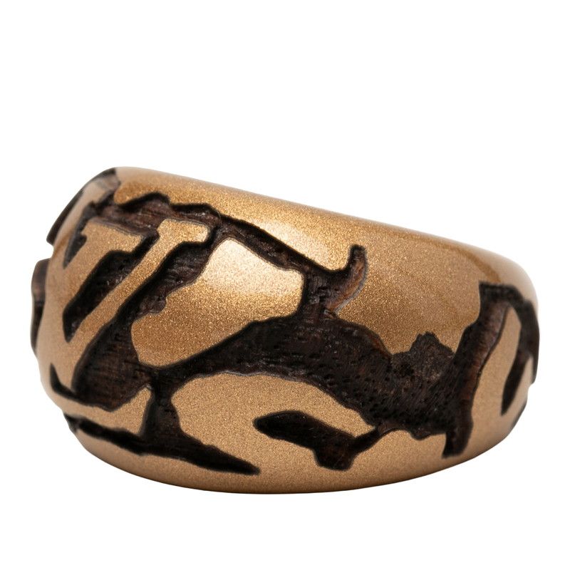 Louis Vuitton Bague Leo Monogram Ring S Metallic Gold Brown Wood — view 2