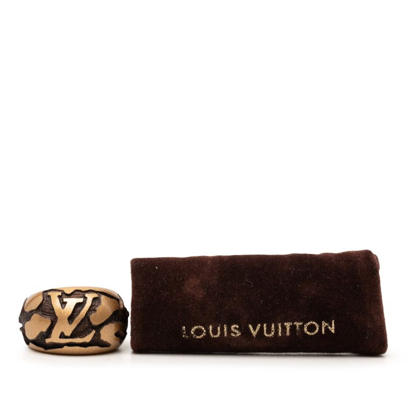 Louis Vuitton Bague Leo Monogram Ring S Metallic Gold Brown Wood — view 5
