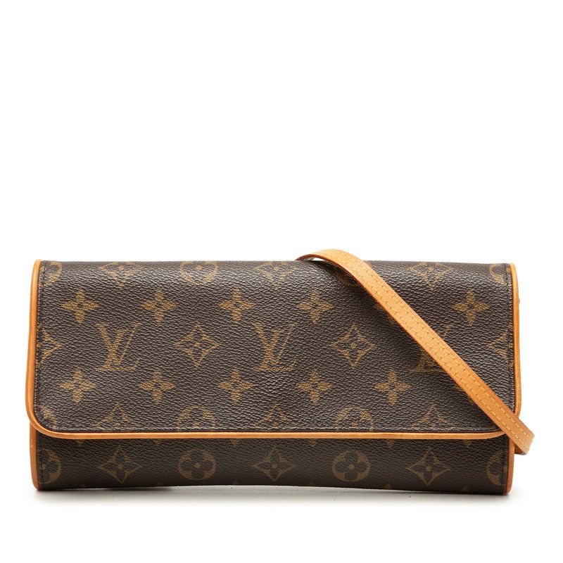 Louis Vuitton Monogram Pochette Twin GM Crossbody Shoulder Bag Brown Leather