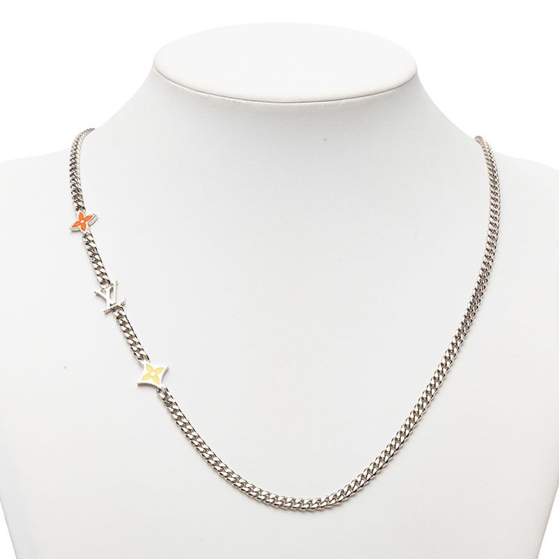 Louis Vuitton Monogram Low Chain Long Necklace Silver Metal