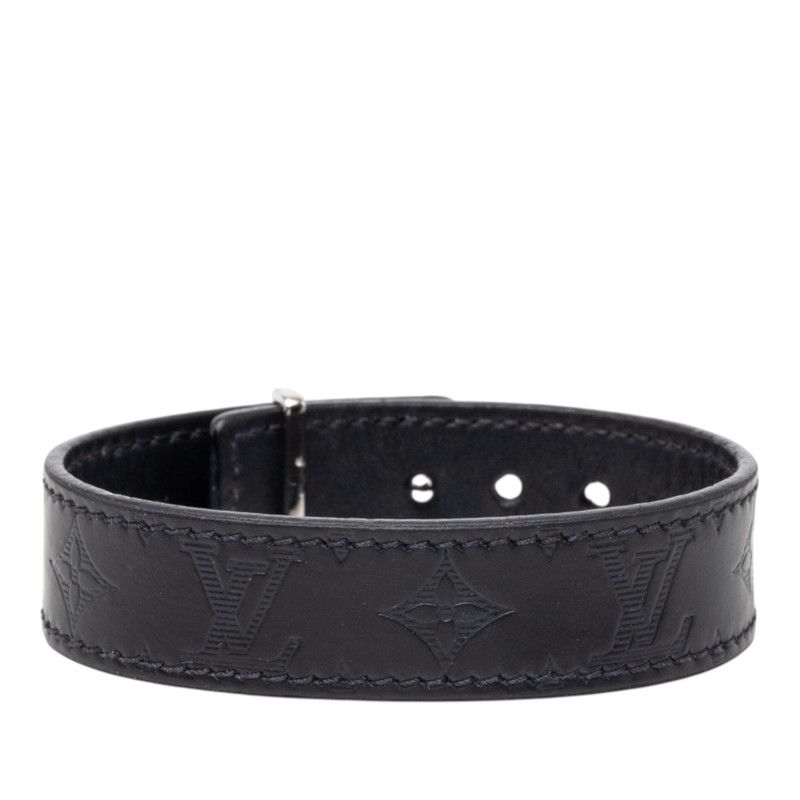 Louis Vuitton Monogram LV Slim Shadow Bracelet 19 Black Leather — view 3