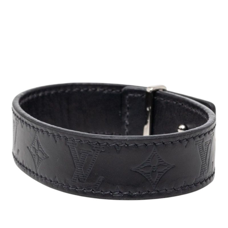 Louis Vuitton Monogram LV Slim Shadow Bracelet 19 Black Leather — view 2