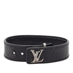 Louis Vuitton Monogram LV Slim Shadow Bracelet 19 Black Leather