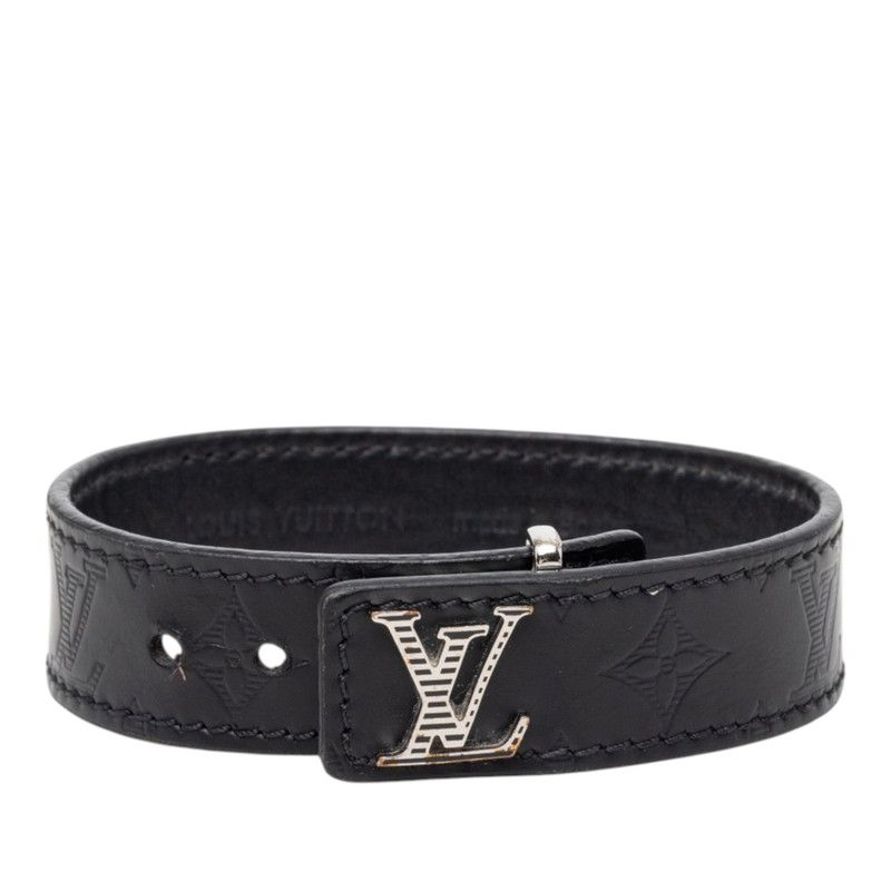 Louis Vuitton Monogram LV Slim Shadow Bracelet 19 Black Leather